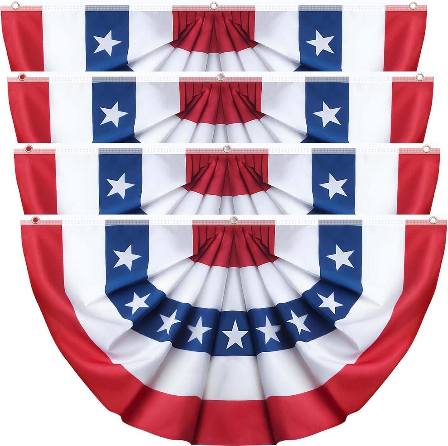 4th of July American Bunting Flags 2x4 Ft Set of 4 – Outdoor Patriotic Pleated Half Fan Flag Banner Swag for Porch, Eaves, Independence Day & Memorial Day Decor