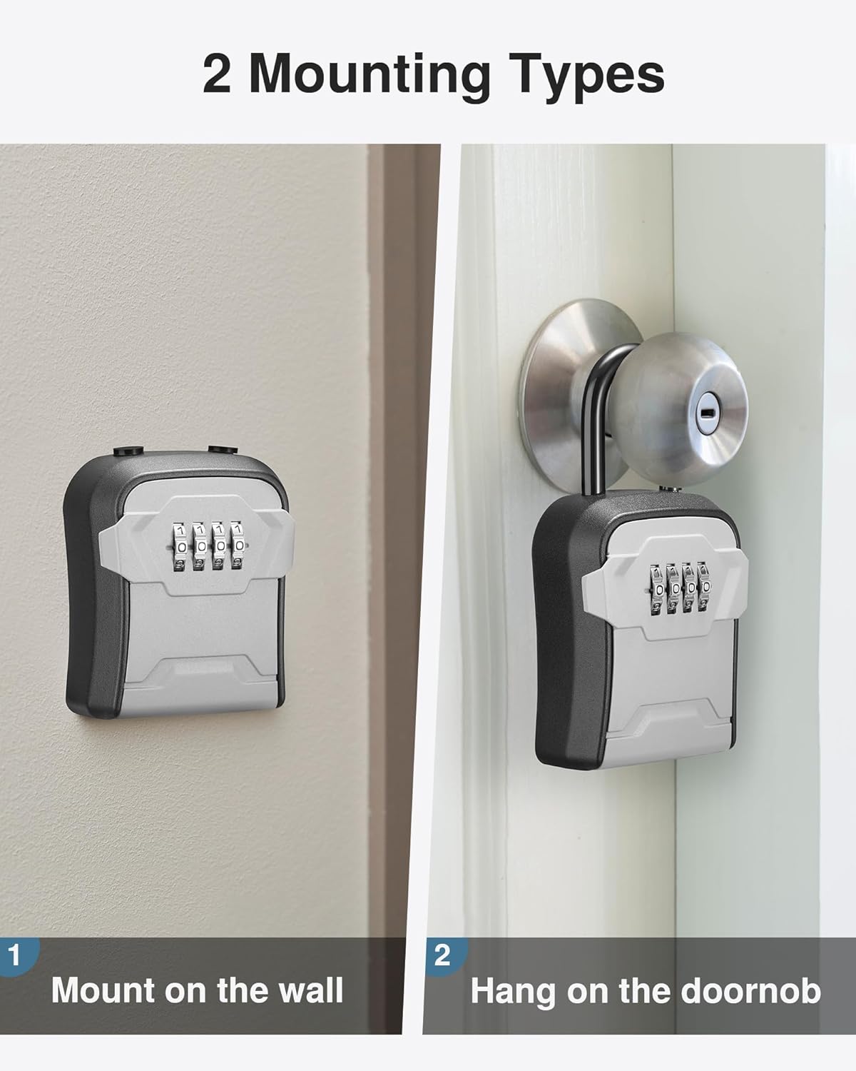 Key Lock Box Wall Mount &#x26; Portable Combination Lockbox with Resettable Code, Security Lockbox for Outside House Keys, Apartment Realtors Spare Keys Storage