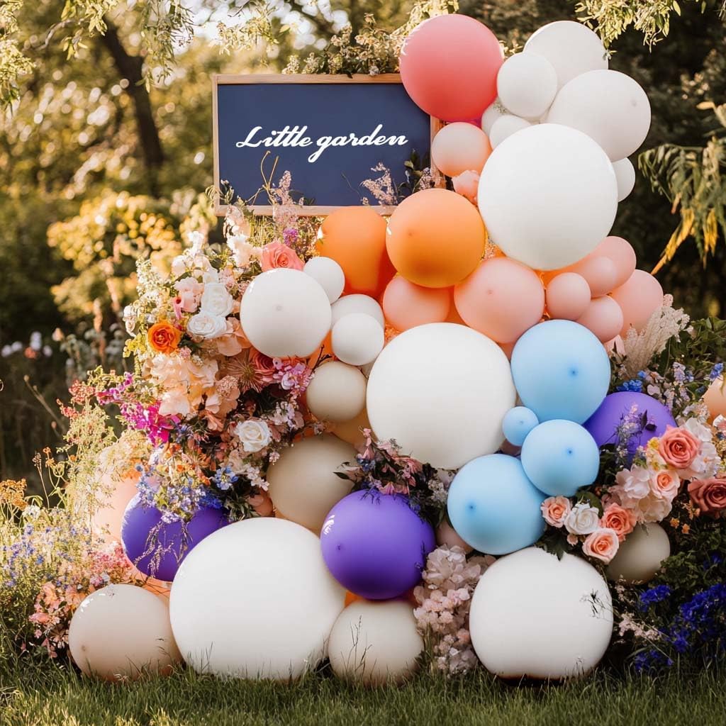 Pastel Balloon Garland Double Stuffed Pink Orange Purple Balloons Kit Different Size Peach and Blue White Balloon Arch For Wildflower Birthday Baby Shower Fairy Daisy Summer Floral Hawaii Party Decor