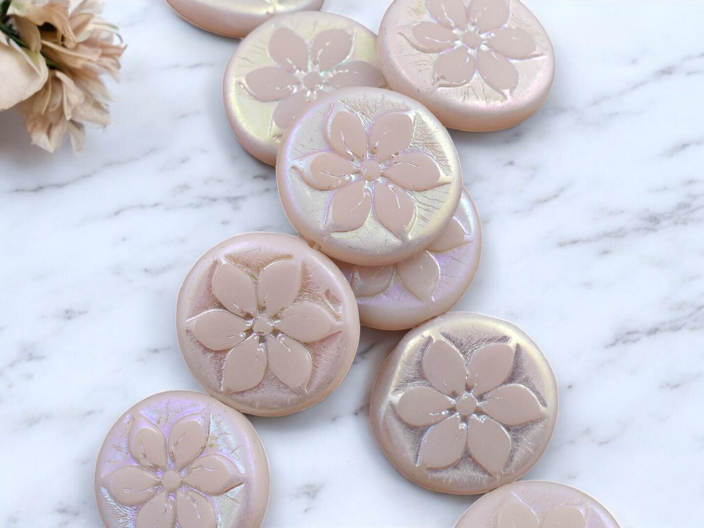 *5* 18mm Rosaline Pink AB Floral Coin Beads