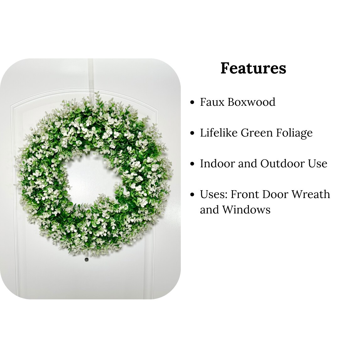 Chiara Artificial Green White Boxwood Decorative Wreath Indoor/Outdoor Use 23&#x27;&#x27;