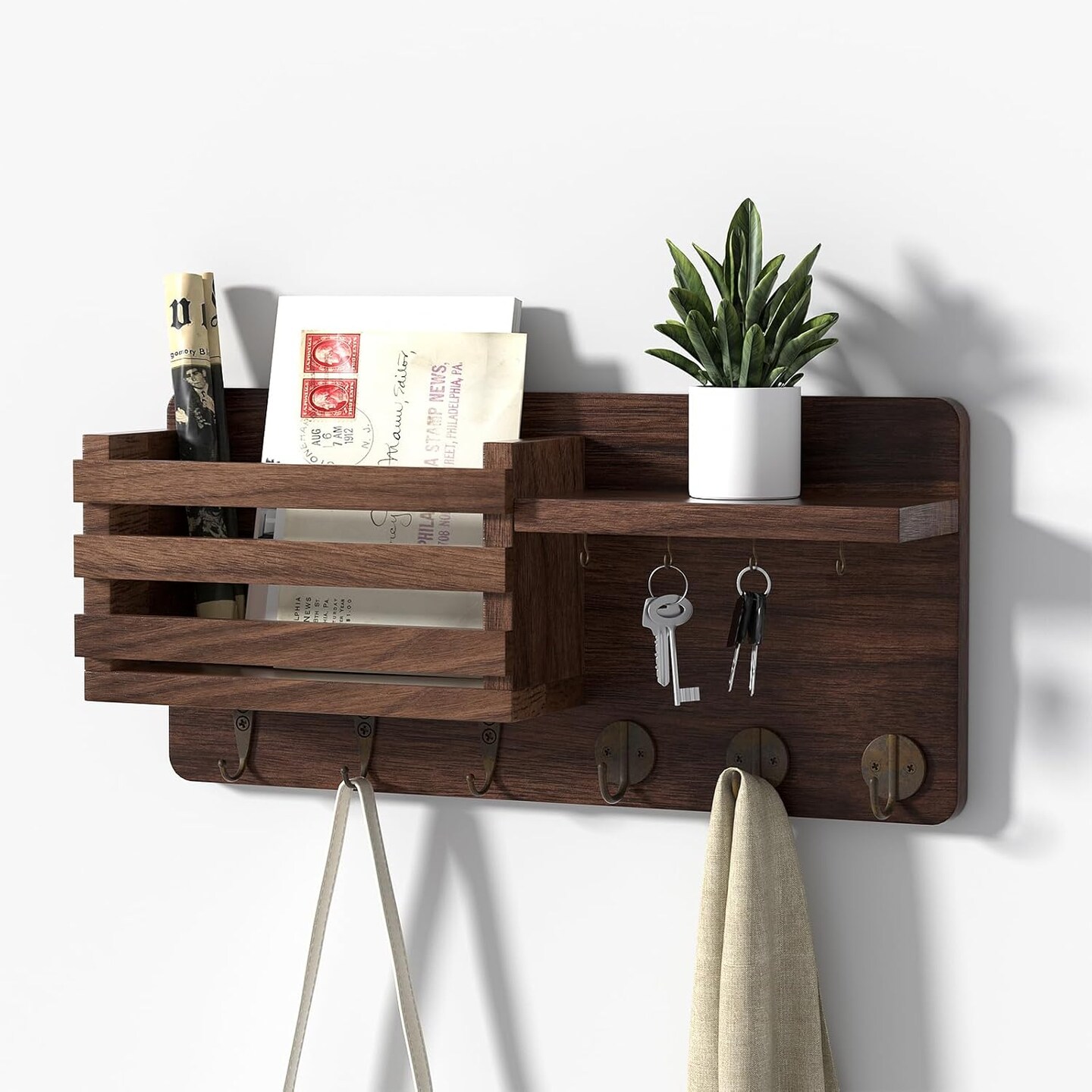 Key Holder for Wall, Key Hanger Wall Mount Hallway Farmhouse Decor, Mail Holder with 10 Key Hooks