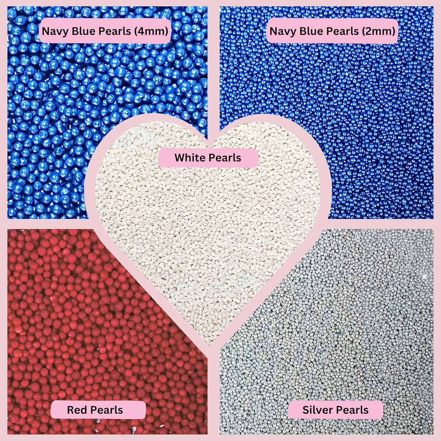 Patriotic Sprinkles | Sprinkles for Cakes & Cupcakes Decoration | Pack of 5 Mix Navy Blue & Deep Red, Sliver, White & Blue Pearl Dragees