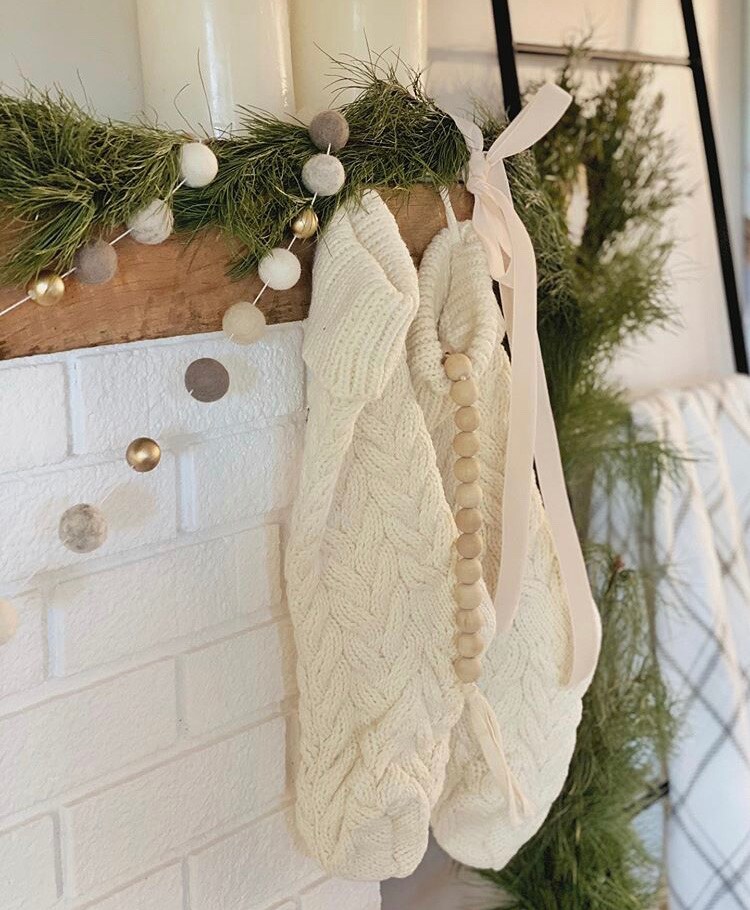 Ivory Hand-Knitted Christmas Stocking – Cozy Cable Knit Mantel Decor | Busa Designs