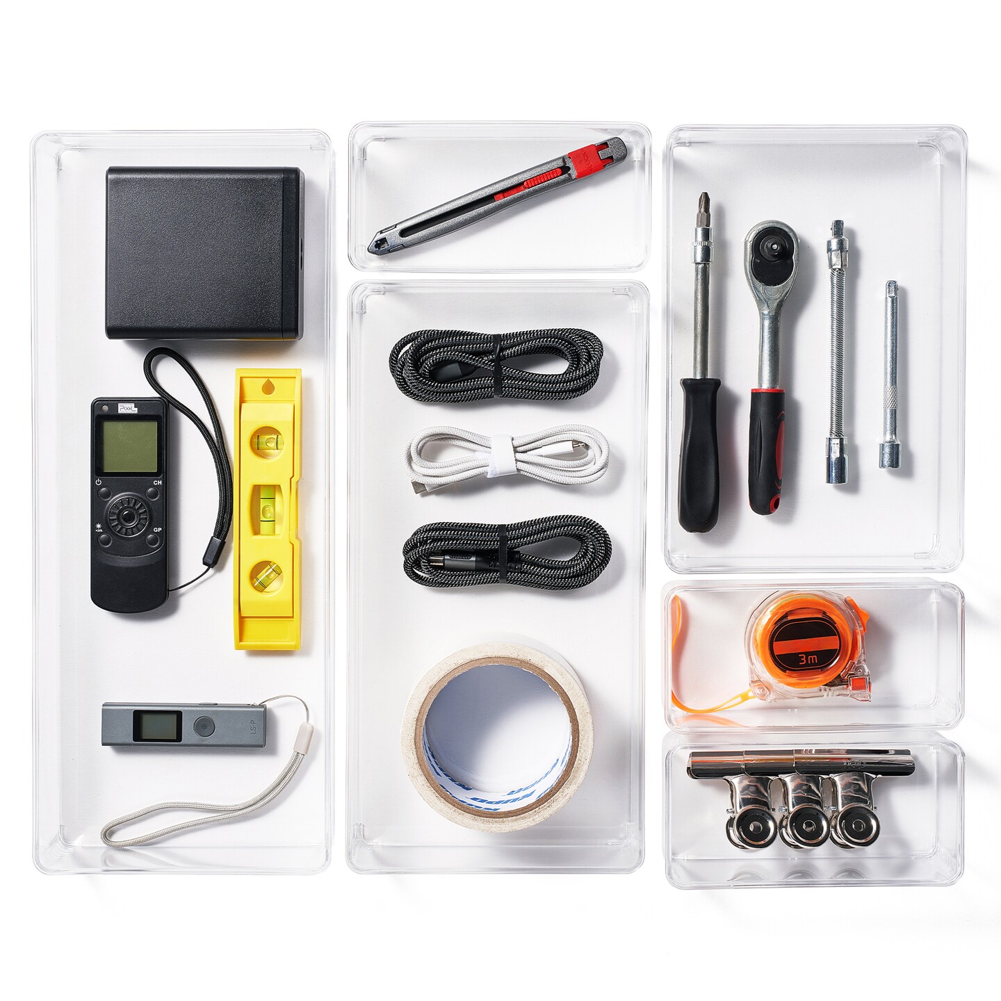 Sorbus 6-Drawer Clear Plastic Organizer Set for Pens, Pencils, Pushpins and More