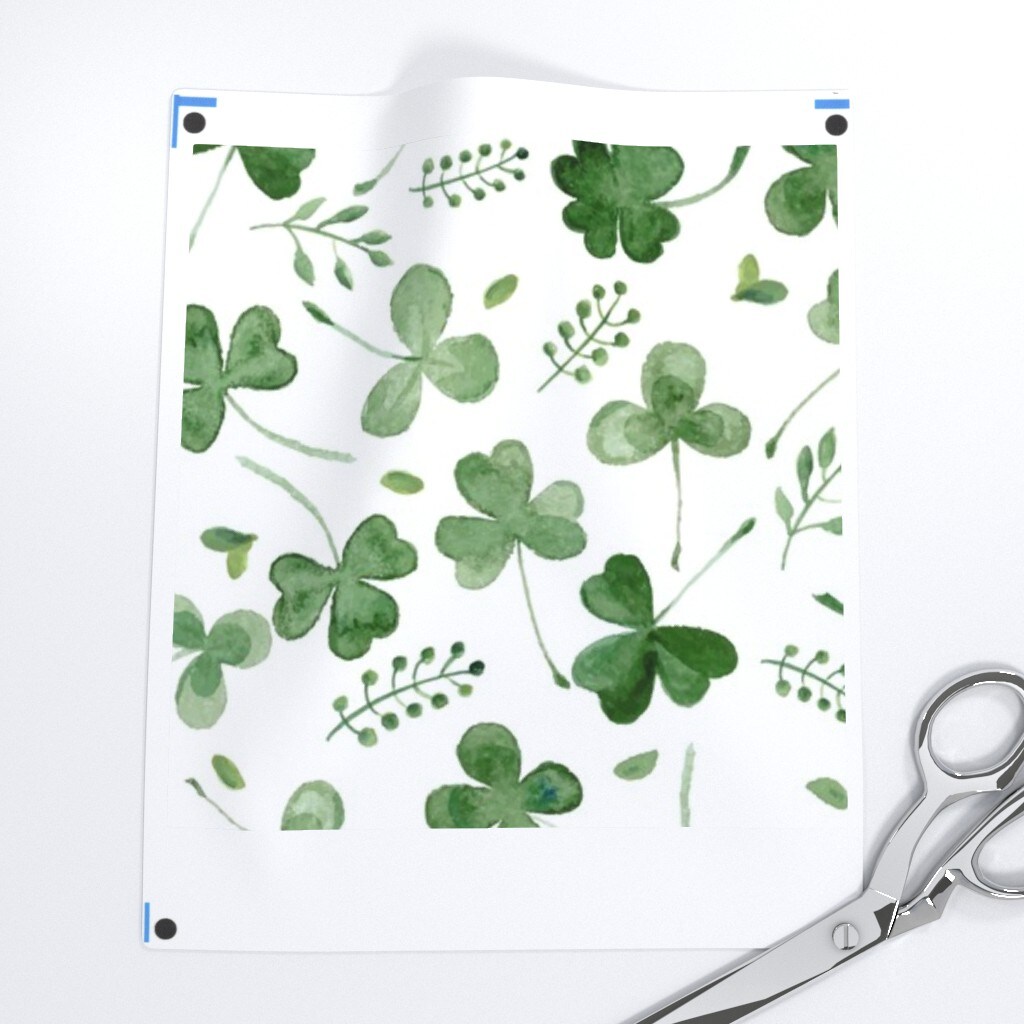 Watercolor Shamrocks Shamrock Clover Green Patricks Day Irish Leprechaun Luck Leaf Floral Florals Custom Printed Fabric by Spoonflower Various Fabrics by the Yard or Fat Quarter