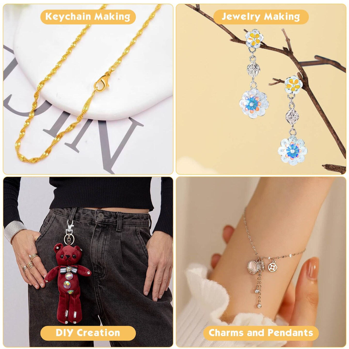 Keychain Making Kit, Keychain Craft Supplies Including Key Chain Hooks, Lobster Clasps, Key Rings and Jump Rings for Key Chain Making and Jewelry Making