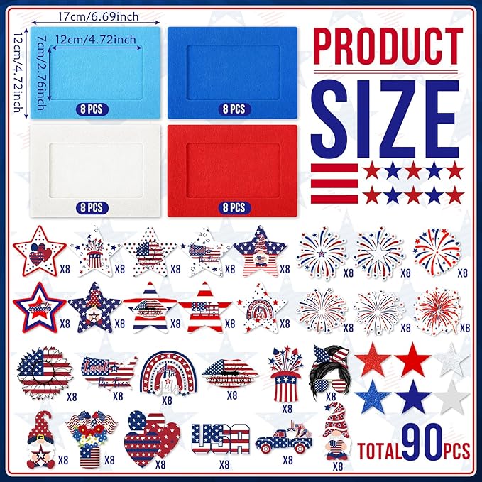 262 Pcs 4th of July DIY Picture Frame Kit – 32 Patriotic 250th Anniversary Felt Photo Frames with 230 Star Stickers – Independence Day Crafts for Kids – Bulk Memorial Day & Veterans Day Classroom Activities – Sestercentennial Keepsake Decor