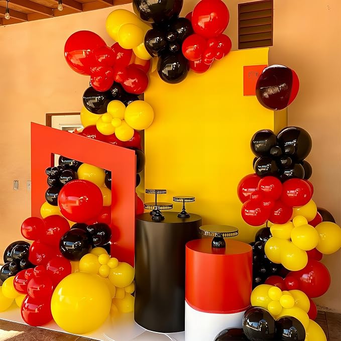 Race Car Birthday Balloons (12 Inch) – 50 Pack Red, Yellow & Black Latex Balloons with Cartoon Confetti – Carnival & Circus Party Decorations – F1 Racing Theme & Mickey Clubhouse Decor – Thickened Helium Grade Balloon Set