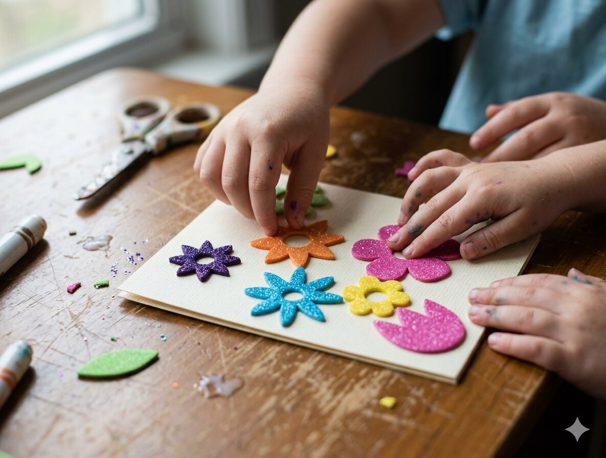 Foam Glitter Flower Sticky Shapes 500 Pack – Self-Adhesive Colorful Craft Foam Stickers for Kids, Classroom Crafts, Scrapbooking & DIY Projects