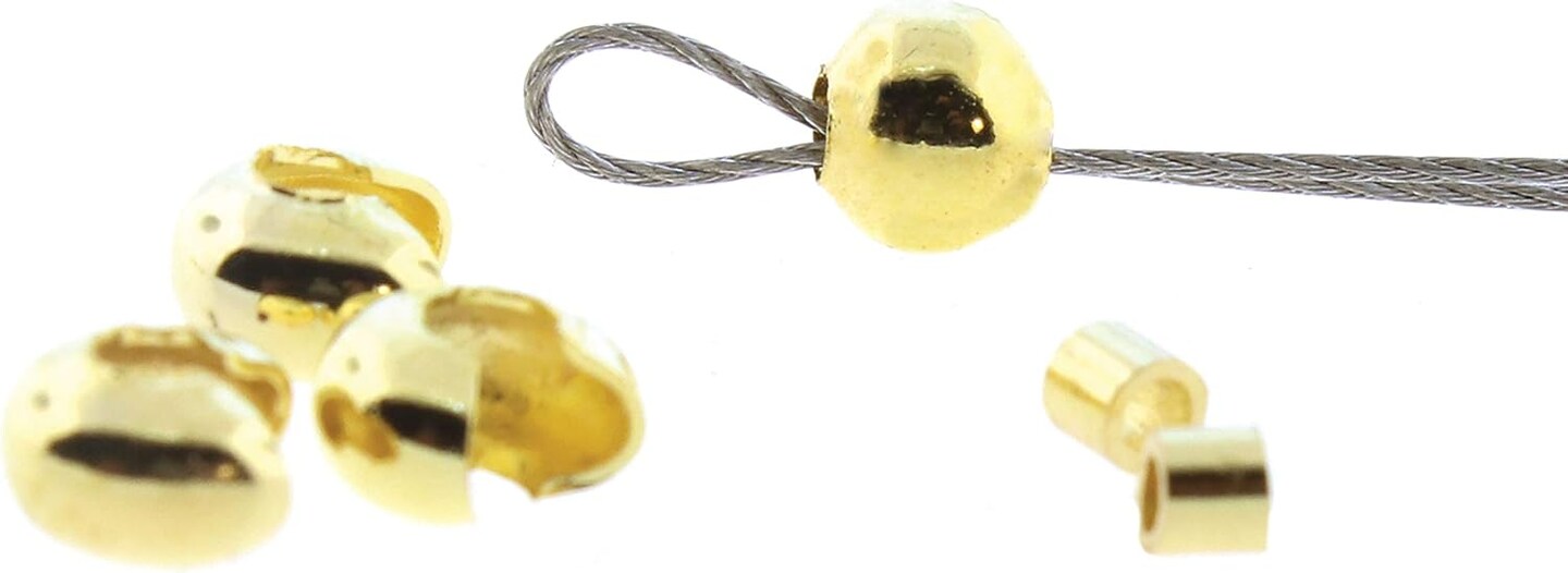 The Beadsmith Basic Elements Crimp Tubes &#x26; Smooth Crimp Covers Designed to Secure The Ends of Jewelry Stringing Cables &#x26; Wires, Gold Color