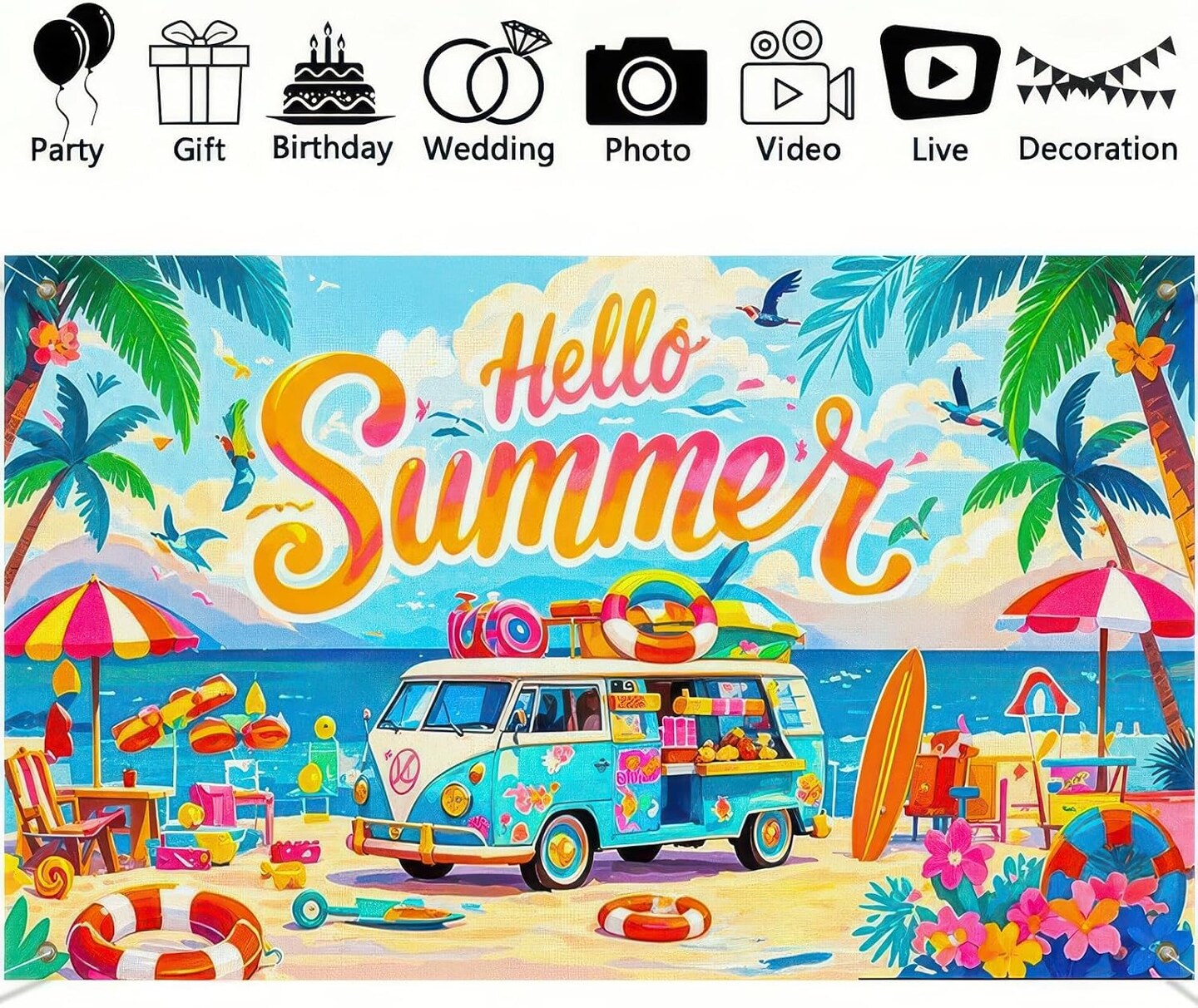 Summer Party Banner 71x43 Inches Multicolor Beach (Multicolor)
