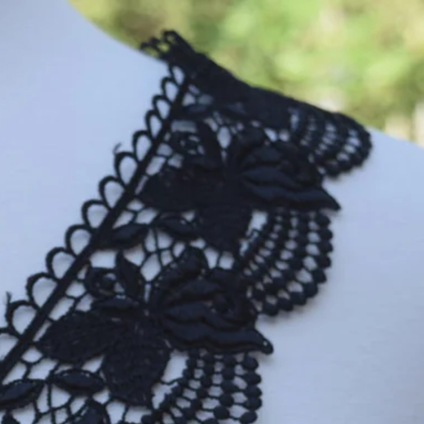 1 Yard Black Rose Motif Venice Lace Trim with Rough Scalloped Edges for Elegant Sewing Projects 2.75 Inch Wide