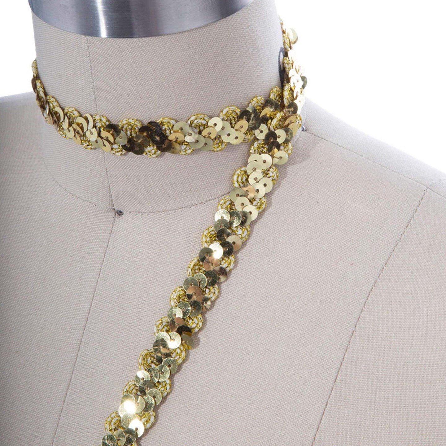 2 Yards 1" Wide Glittery Gold Sequin Ribbon Trim Non-Stretch Banded Lace for Costumes & Accessories