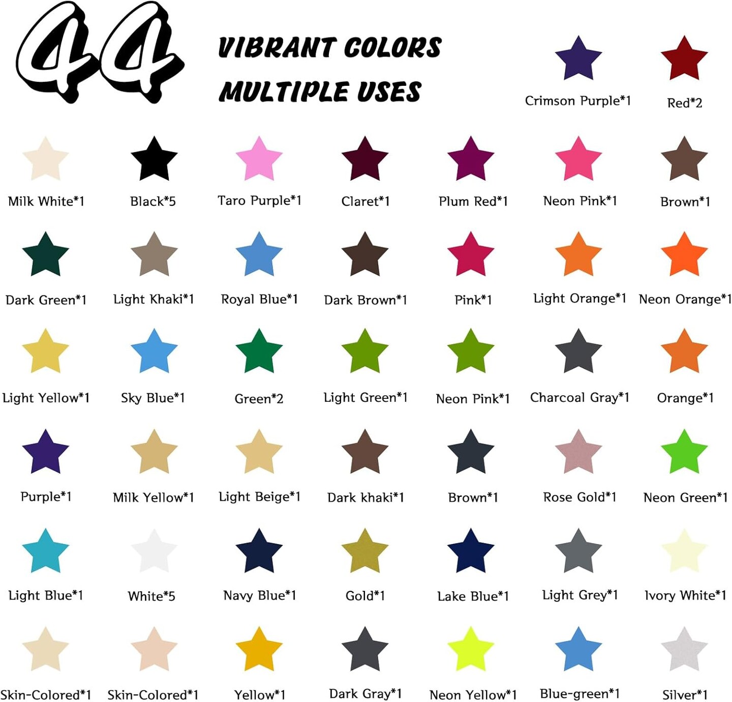 Heat Transfer Vinyl - 55 Pack 12" x 10" Iron on Vinyl ,44 Assorted Colors,1 Teflon Sheet