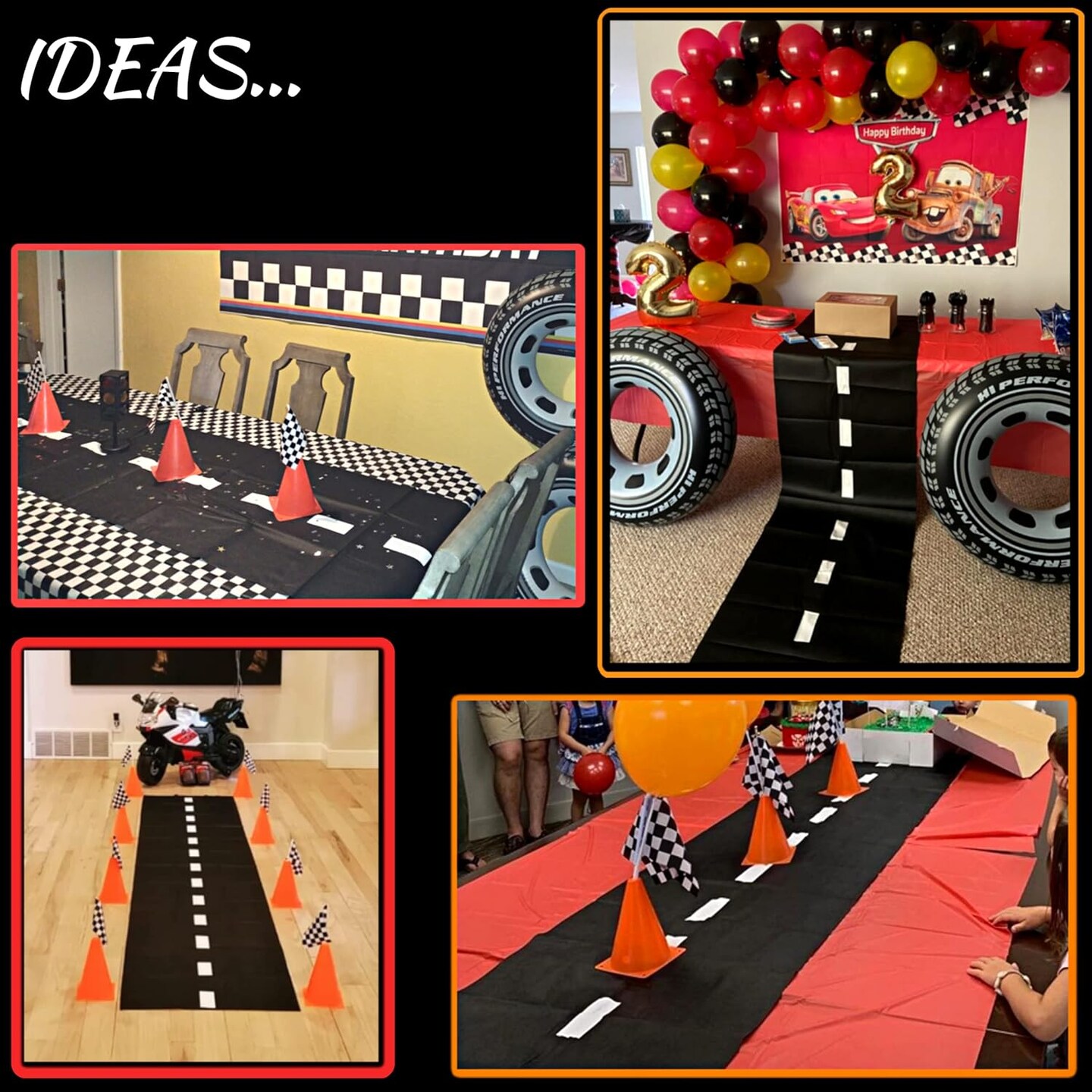 4E&#x27;s Novelty Race Car Birthday Party Supplies - 38 Pc Set with Race Track Runner, 12 Traffic Cones, 24 Race Flags, Tape