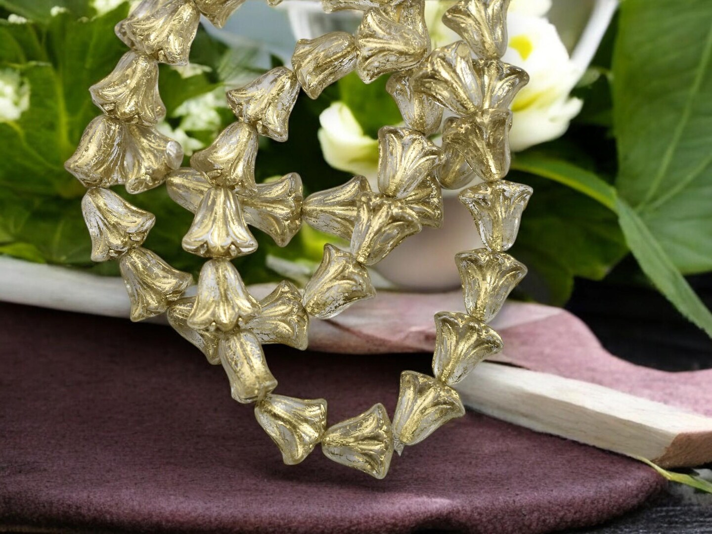 *15* 9x10mm Gold Washed Crystal Lily Flower Beads
