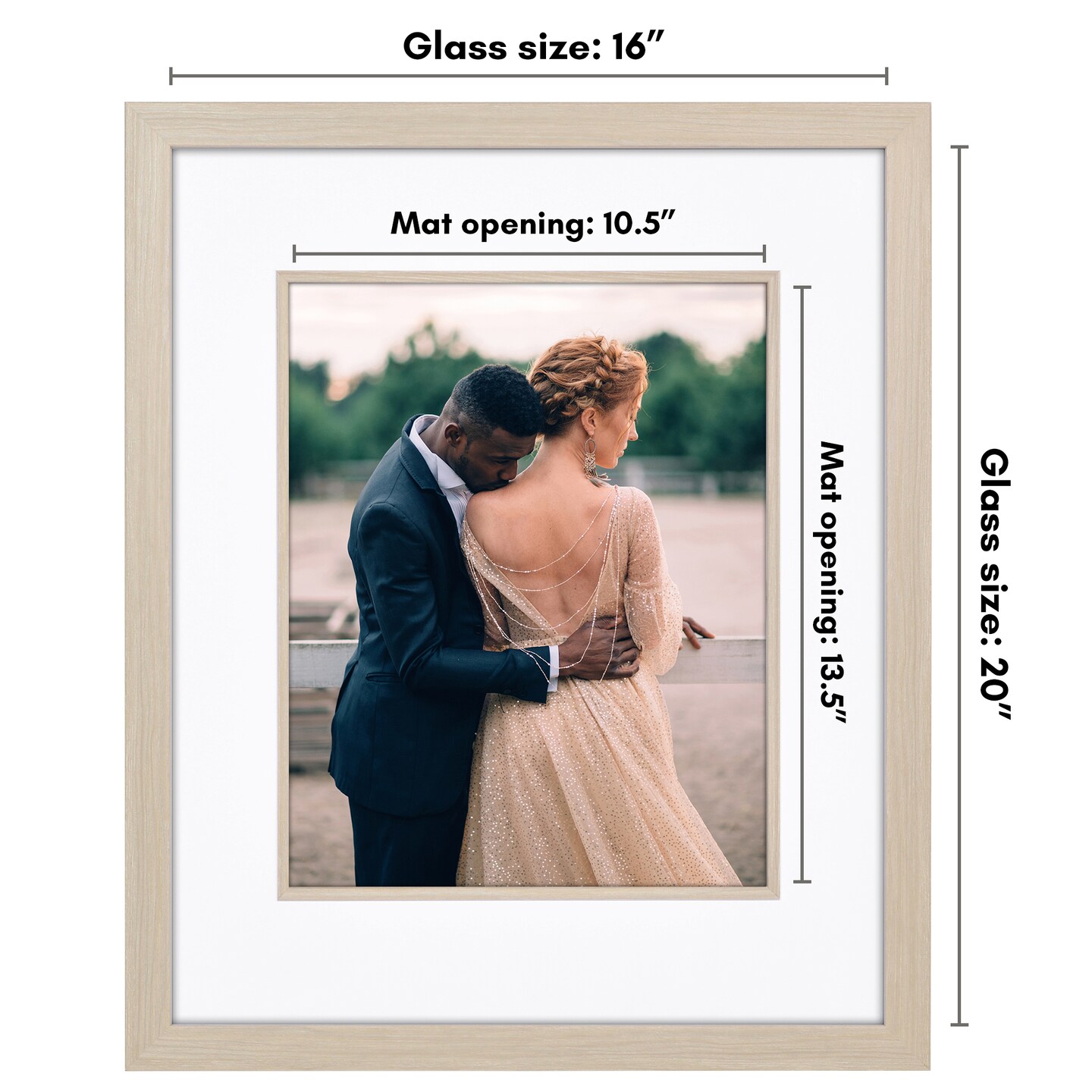 Americanflat 16x20 Picture Frame with Decorative Inner Mat Accent - Use as 11x14 photo frame with the Mat or as 16x20 frame without the Mat - Statement Frame with Polished Plexiglass
