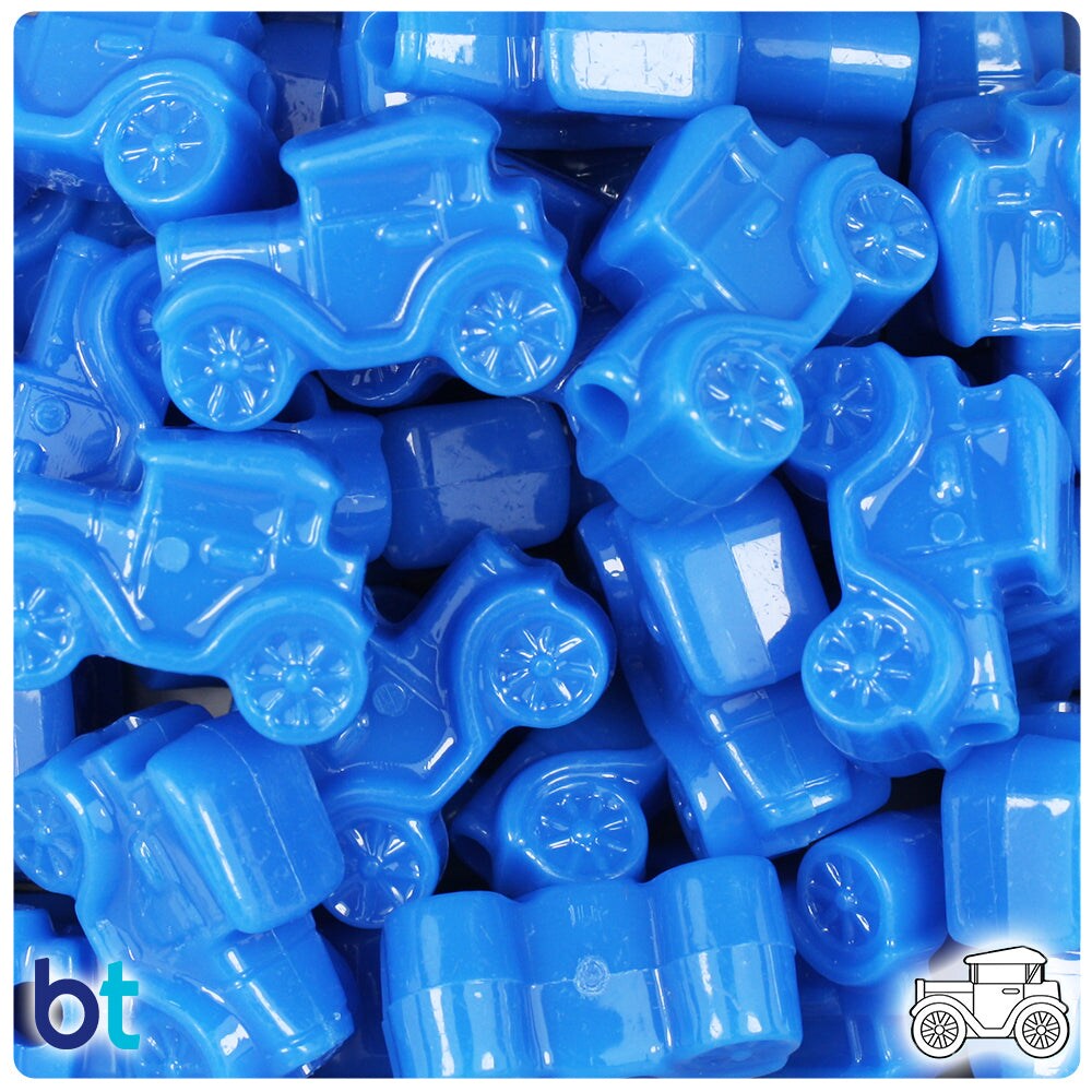 BeadTin True Blue Neon Bright 25mm Car Plastic Pony Beads (24pcs)
