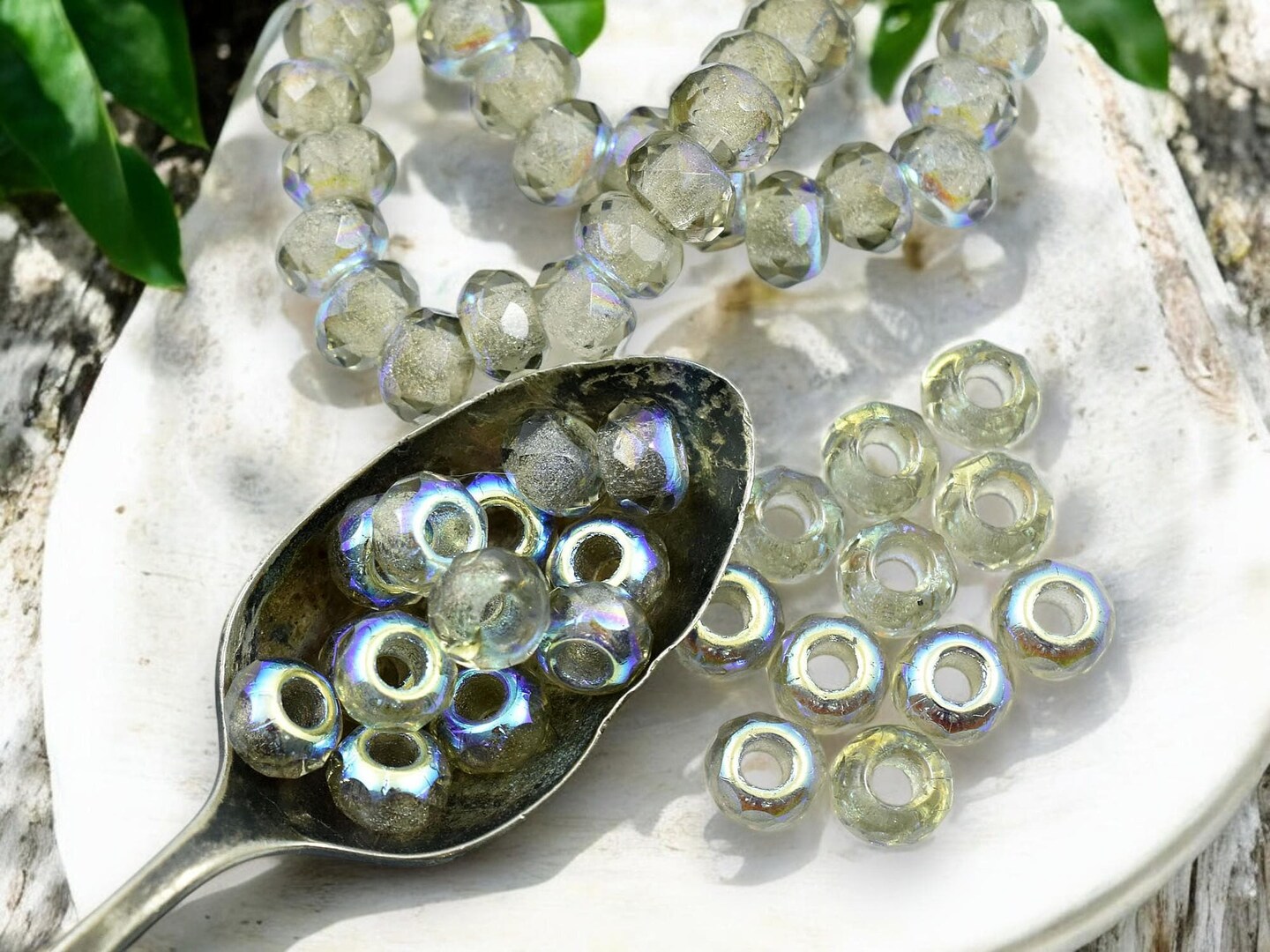 *25* 5x8mm Black Diamond AB Faceted Large Hole Rondelle Roller Beads