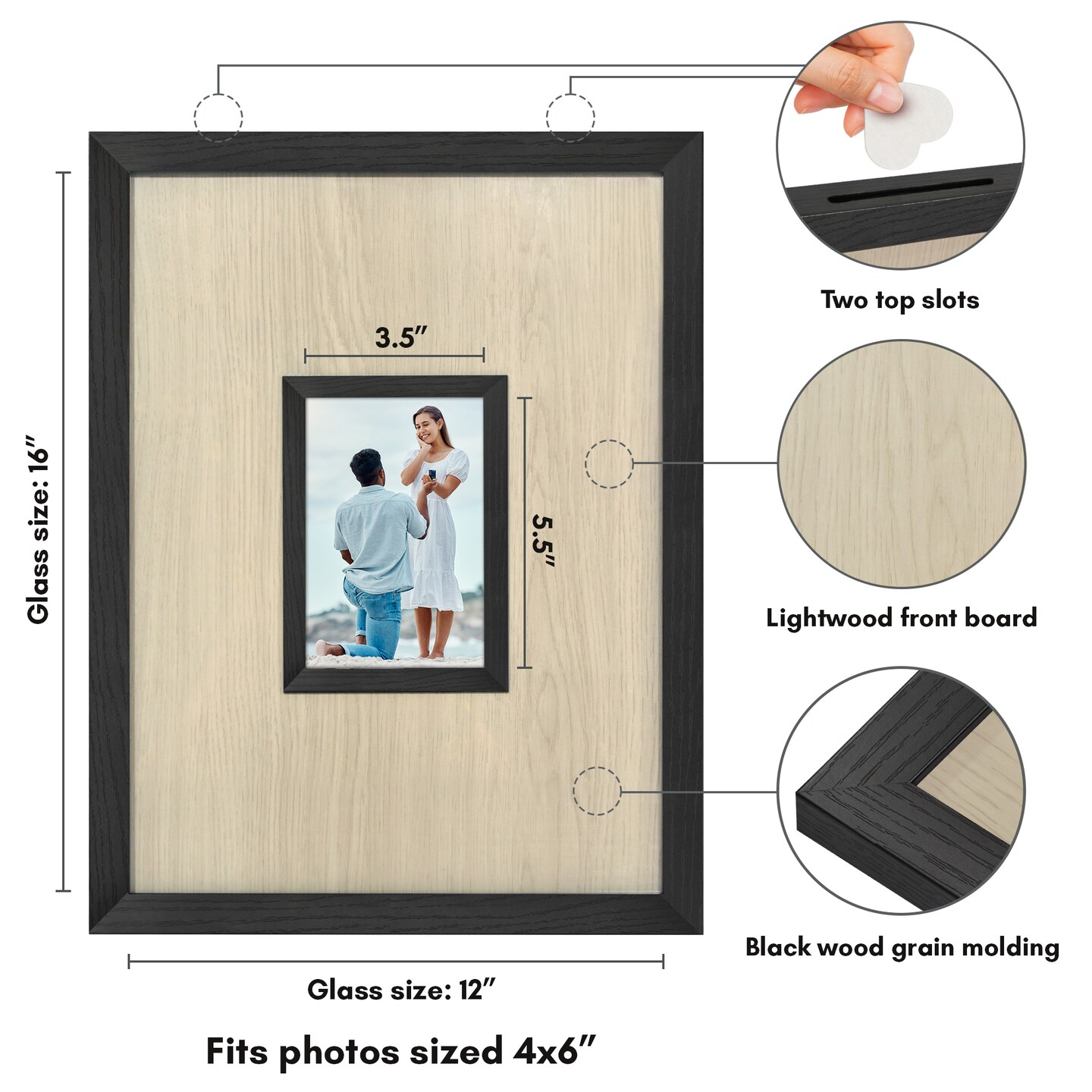 Americanflat 12x16 Wedding Guest Book Alternative with 80 Heart Tokens - Fits One 4x6 Photo