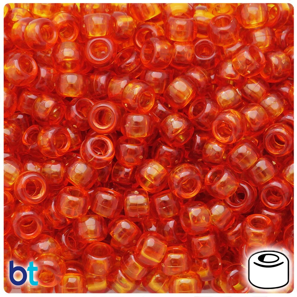 BeadTin Autumn Gold Transparent 9mm Barrel Plastic Pony Beads (500pcs)