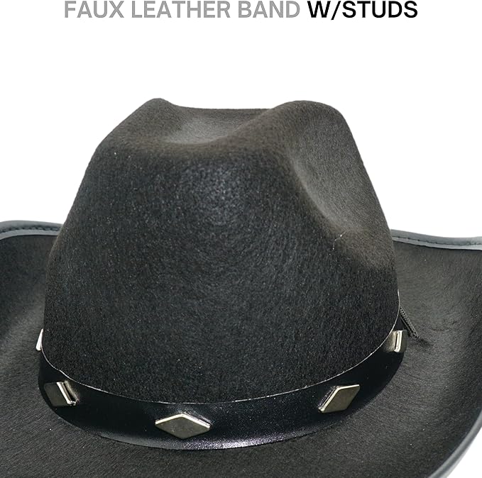 4E&#x2019;s Novelty Black Felt Cowboy Hat for Men &#x26; Women - Studded Western Cowboy Hat - Cowboy Hat for Western Themed Party &#x26; Cowboy Costume Accessory