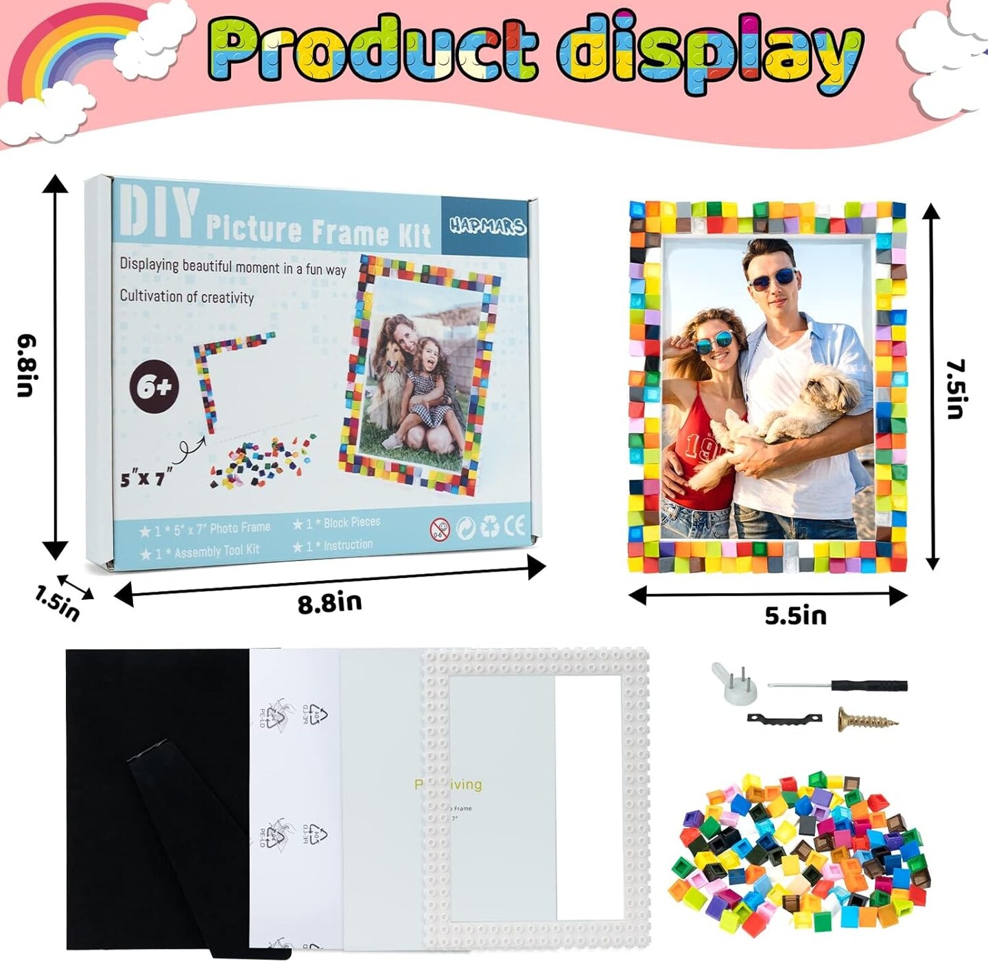 DIY Mosaic Photo Frame Craft Kit for Kids – Building Block Picture Frame Set for Ages 6-12, Creative Arts & Crafts Activity for Christmas, Valentine’s, Birthday, and Easter Gifts