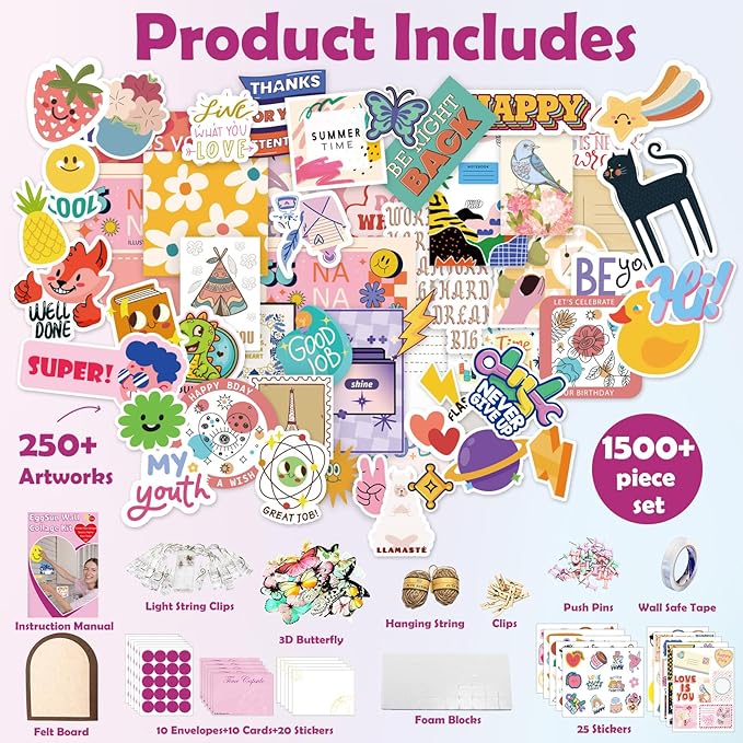 Light-Up Wall Collage Kit for Teen & Tween Girls 1000+ DIY Craft Pieces for Creative Illuminated Bedroom Art, Birthday and Room Decor Gift, Ages 11, 12,13, 14, 15, 16