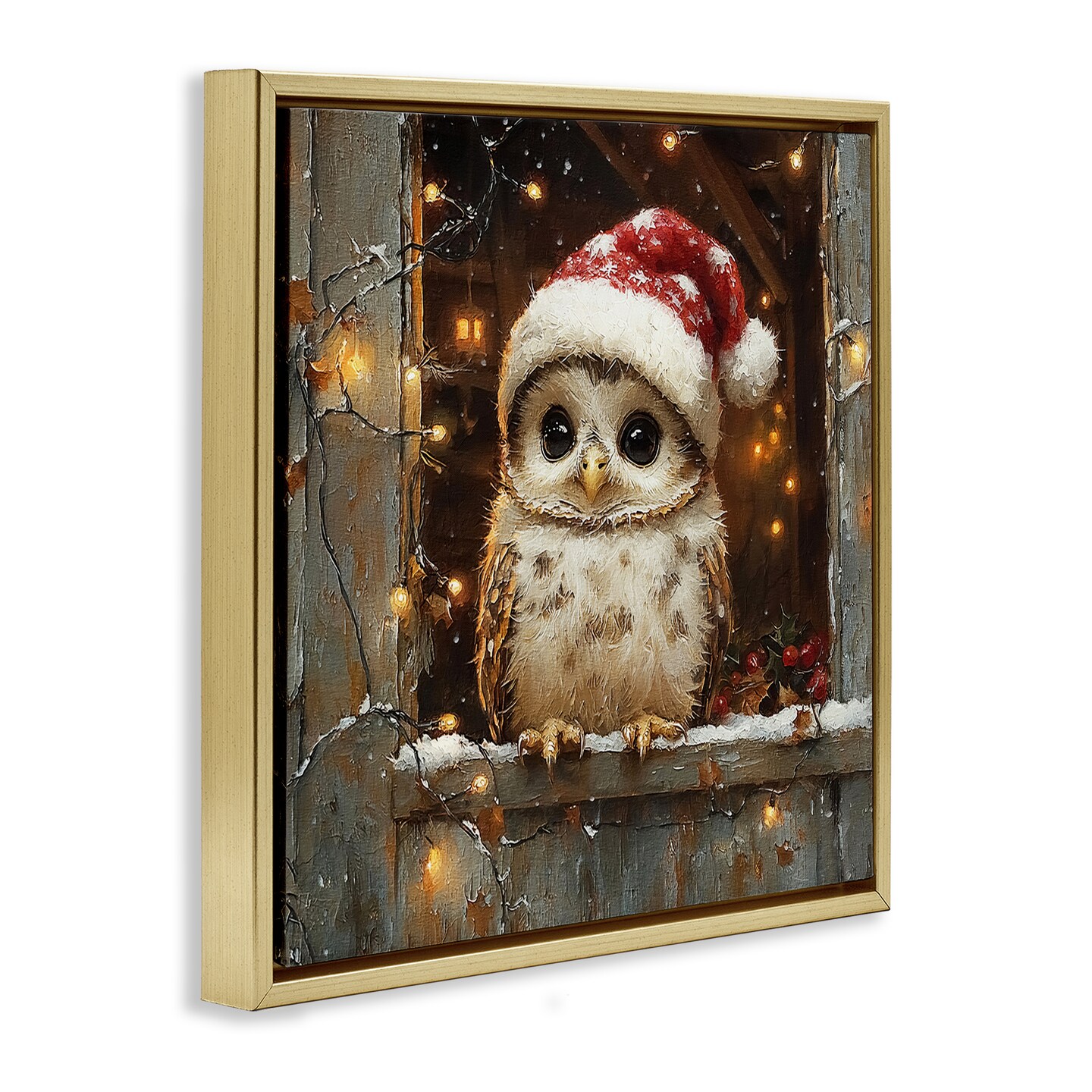 Stupell Industries Festive Owl with Holiday Lights Floating Frame Design by Riley B