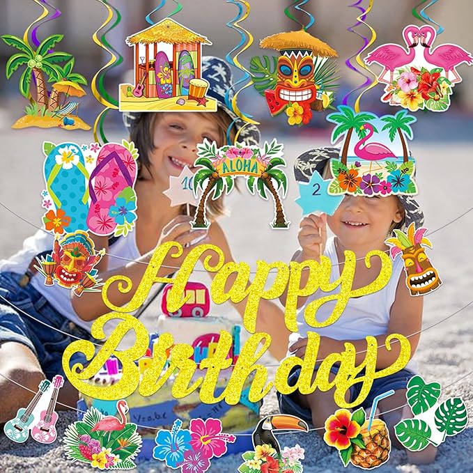 Aloha Happy Birthday Banner Hawaiian Luau Birthday Banner Hawaiian Luau Birthday Decorations Hawaiian irthday Decorations Summer Birthday Party Decorations