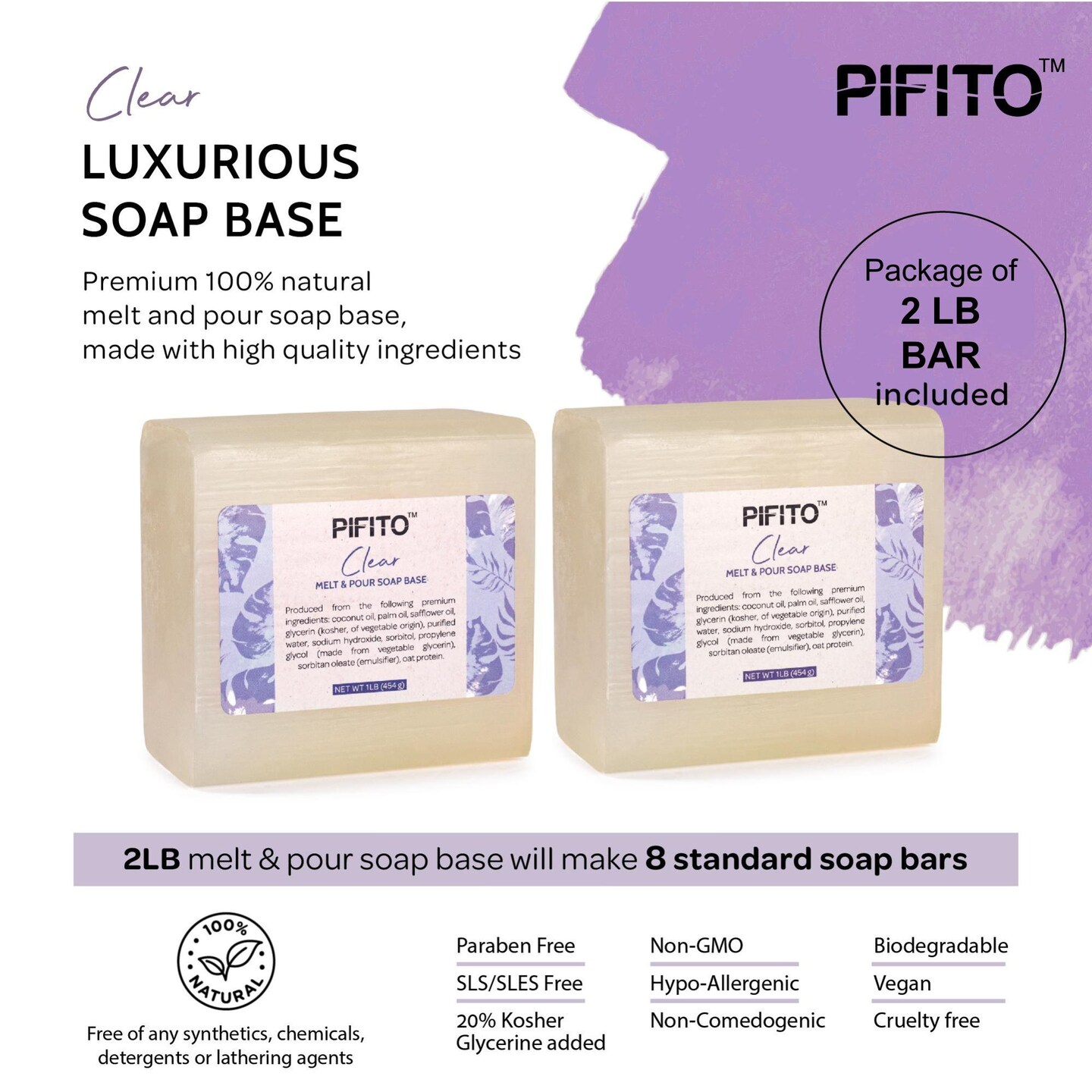 Pifito Clear Melt and Pour Soap Base │ Bulk Premium 100% Natural Glycerin Soap Base │ Luxurious Soap Making Supplies