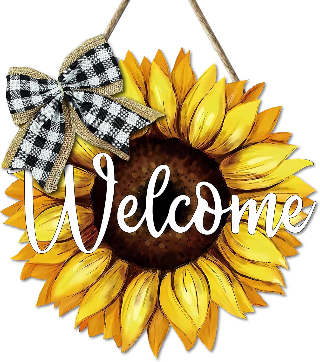 Summer Door Sign Sunflower Welcome Door Hanger Vintage Door Sign Front for Door Decoration Wreaths Decorations Door Hanging Farmhouse Porch Wall Outdoor 12"x12"