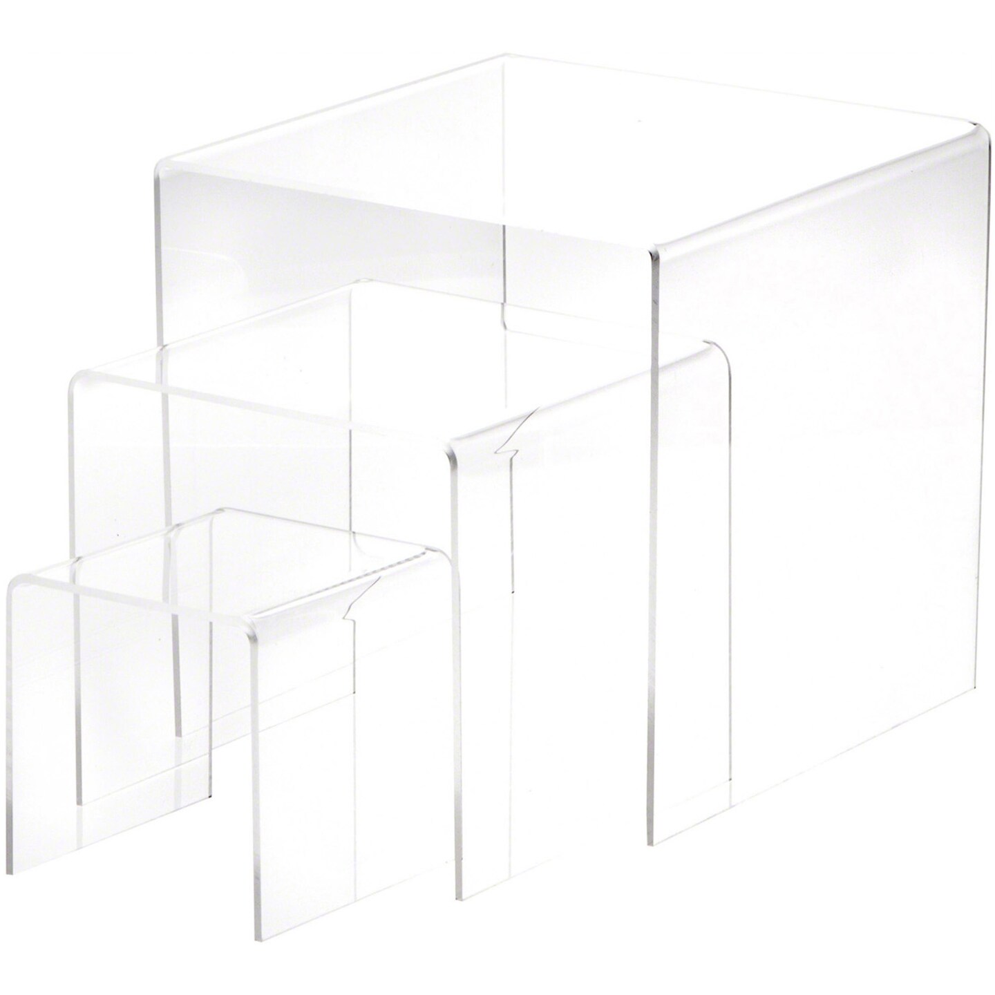 Plymor Clear Acrylic Square Display Risers, 4&#x22;, 6&#x22;, 8&#x22; Assortment Pack, Set of 3 (Medium) (1/8&#x22; thick)