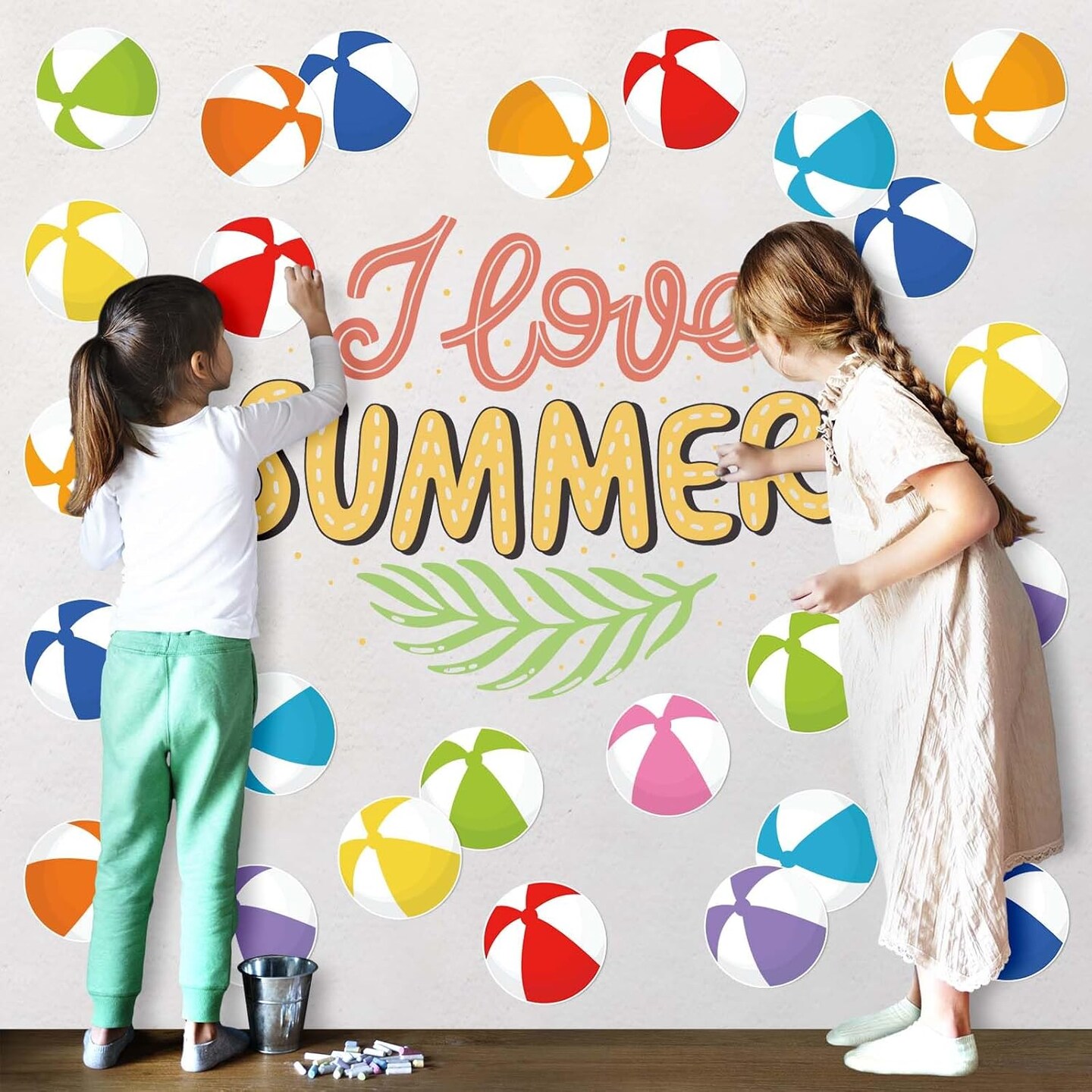 45Pcs Summer Cutouts Colorful Beach Ball Paper Cut-Outs 9 Colors Pool Ball Bulletin Board Decor with 100Pcs Glue Points for DIY Art Craft Wall Home Party