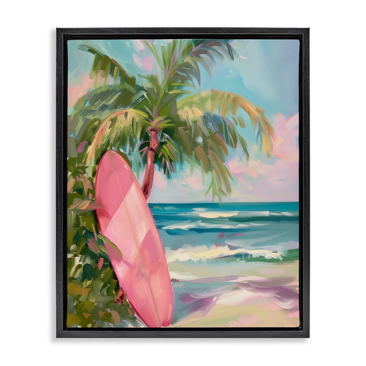 Stupell Industries Pink Surfboard on Beach Floating Frame Design by Arlington Prints
