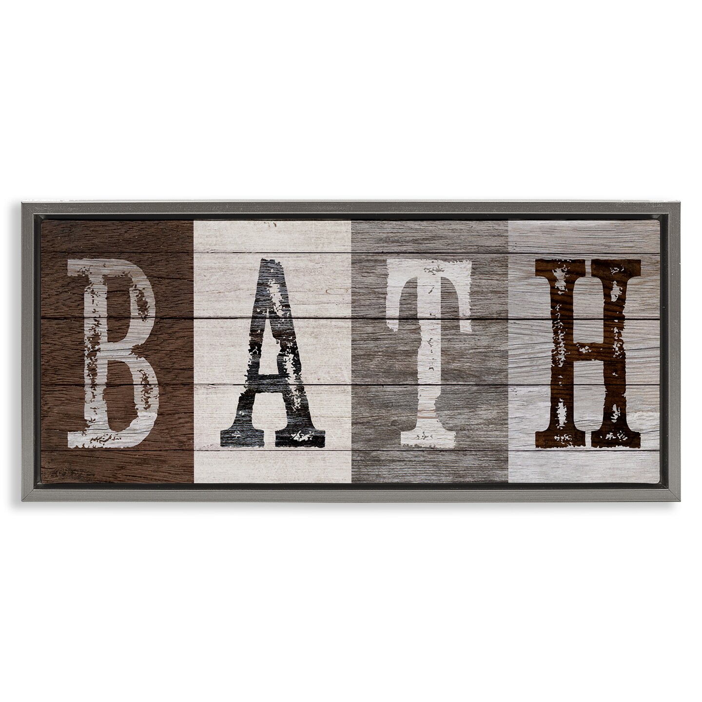 Stupell Industries Rustic Bath Letters Floating Frame Design by Susan Arnot