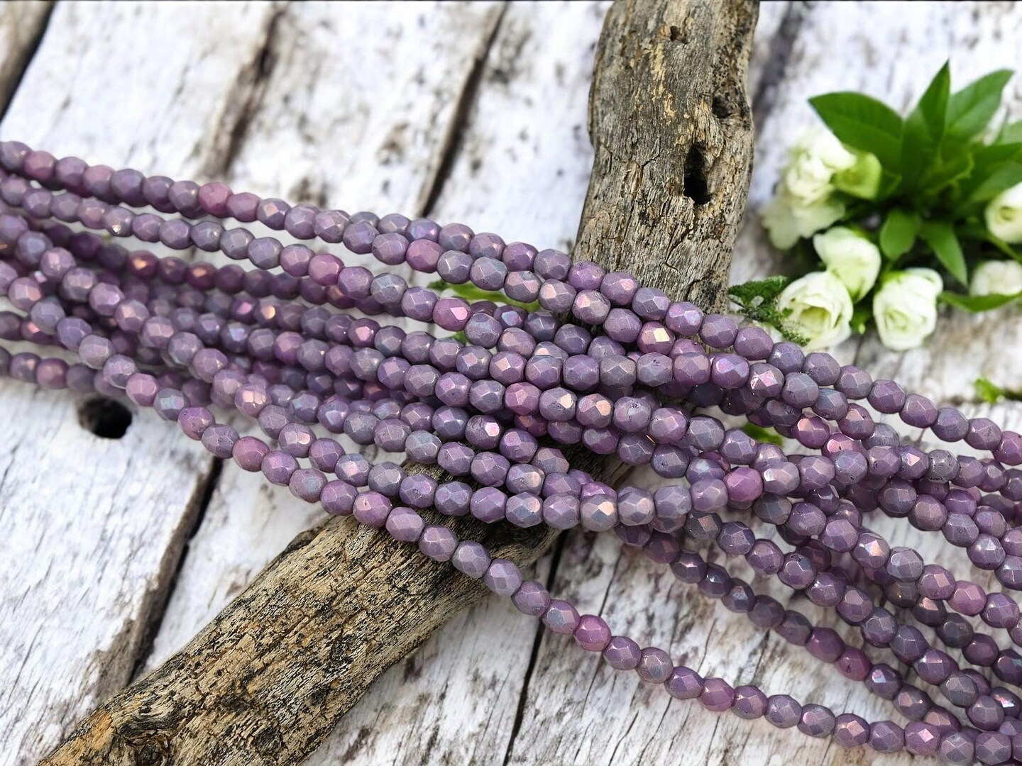 *50* 4mm Luster Opaque Amethyst Fire Polished Round Beads