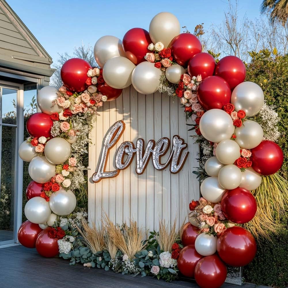 Red White Balloon Garland Dark Red Double Stuffed Balloons Arch Kit