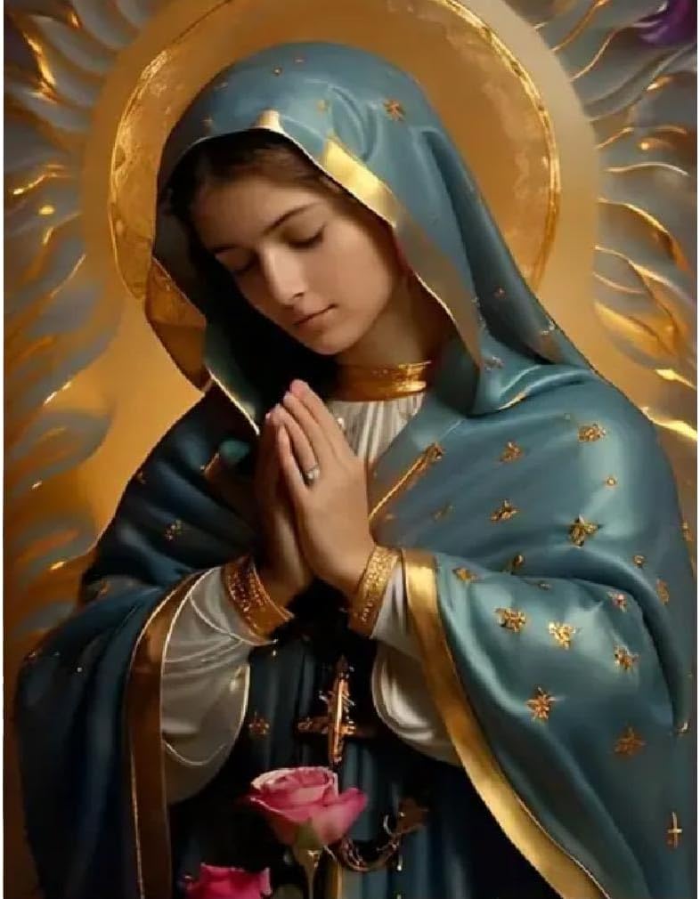 Jesus Diamond Painting Kit, Full Drill 5D Pray Virgin Mary Diamond Dots Arts Crafts Set Religious Belief Diamond Painting with Gem for Adult Beginner Virgin Mary Room Decor 12X16 inch