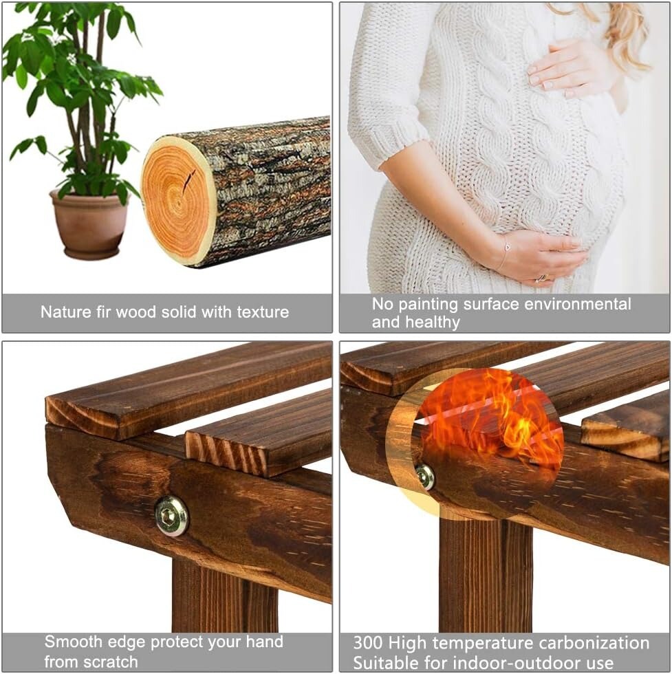 6-Tier Carbonized Wood Plant Stand with 11 Seats