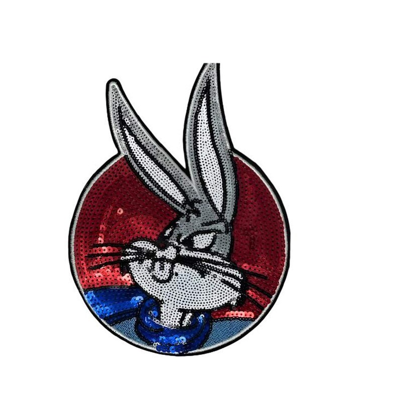 Bugs Bunny Iron-On Patch 6&#x22; Diameter Sequin Embroidery