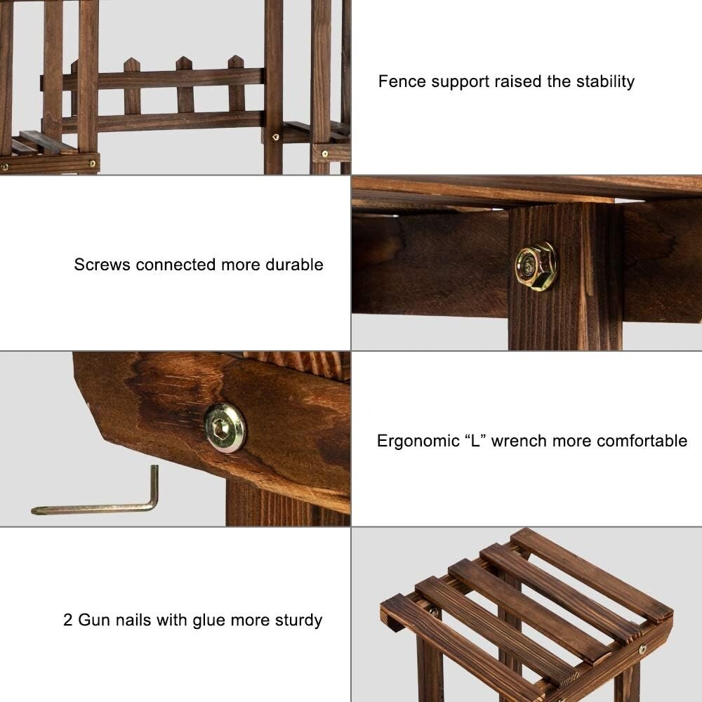 6-Tier Carbonized Wood Plant Stand with 11 Seats