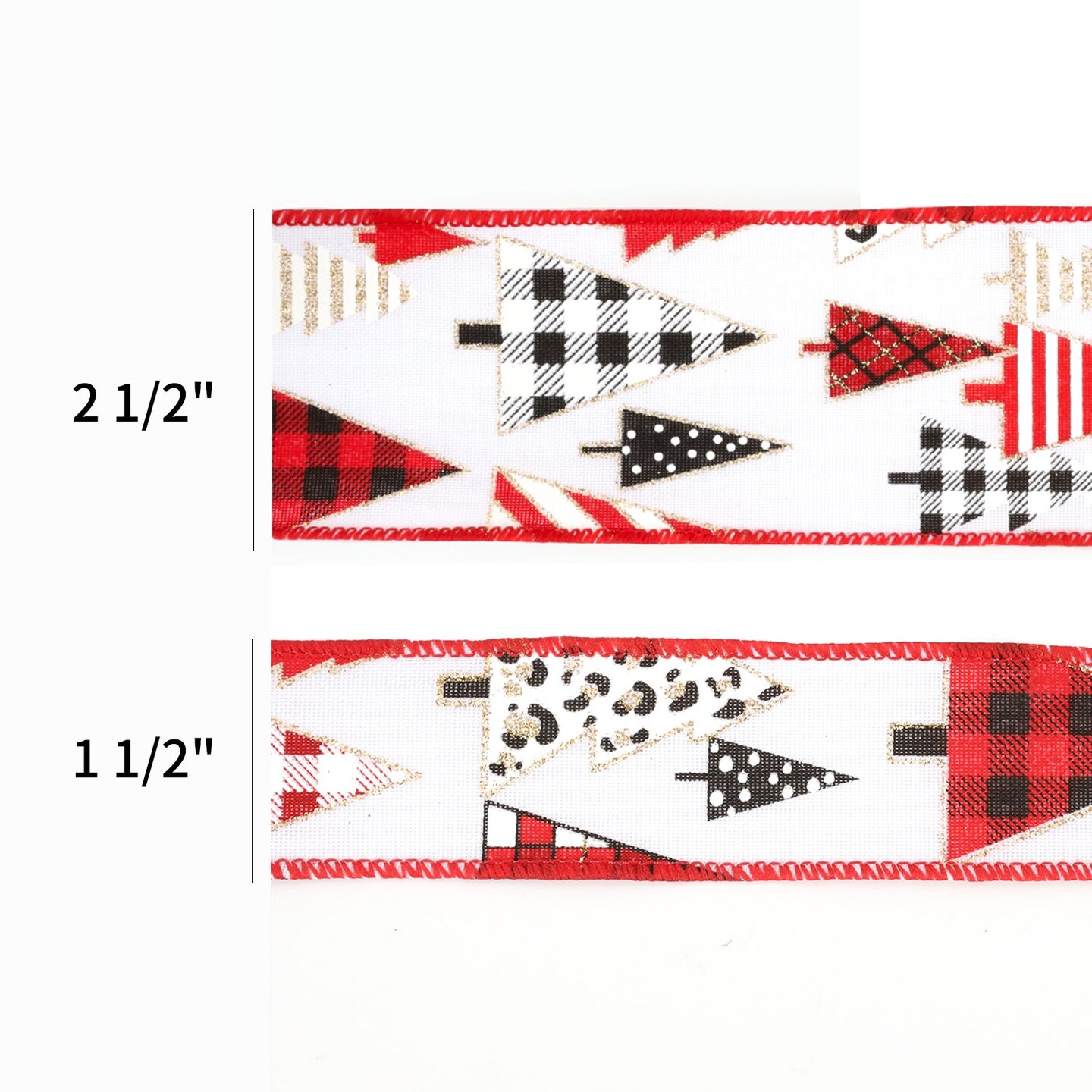 LaRibbons 1 1/2&#x22; Wired Ribbon | &#x22;Geometric Trees&#x22; White/Black/Red | 10 Yard Roll