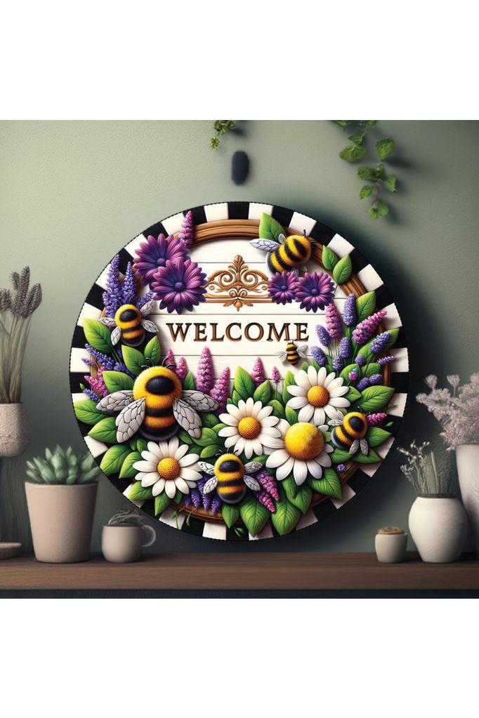 Welcome Floral Bumblebee Round Sign