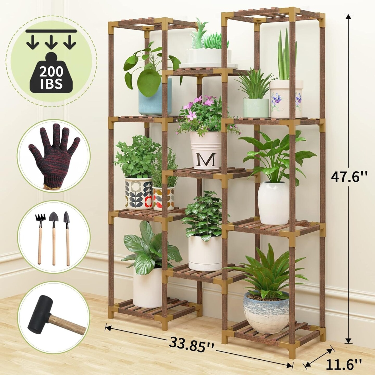 Multi-Tier Wooden Plant Stand with 11 Potted Flower Display Shelf