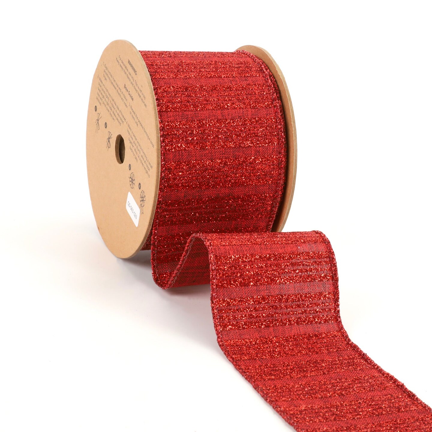 LaRibbons 2 1/2" Holiday Wired Ribbon | "Glitter Striped" Cranberry | 10 Yard Roll