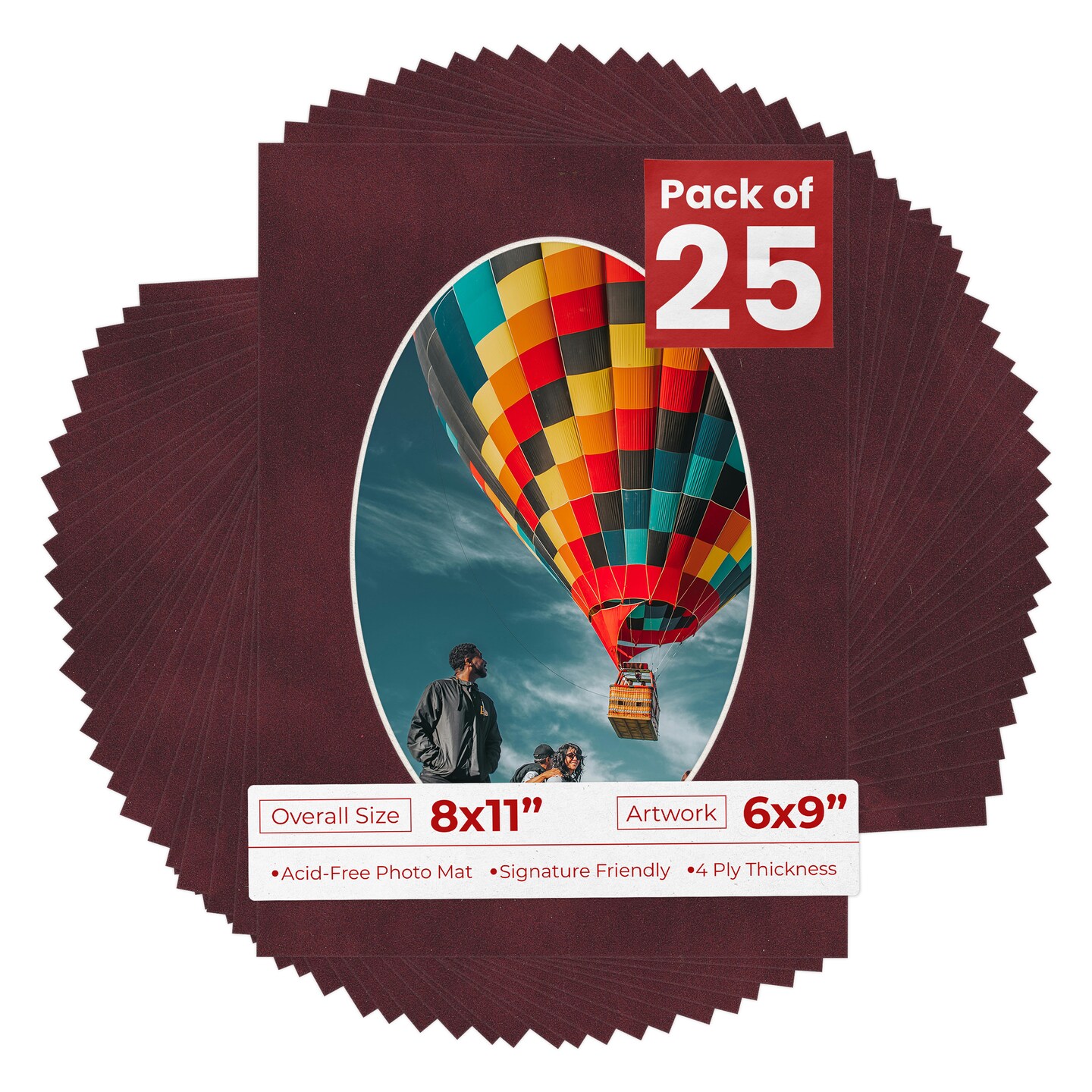 Dark Red Suede Mat Board for 8x11 Frames - Oval Opening for 6x9 Photos