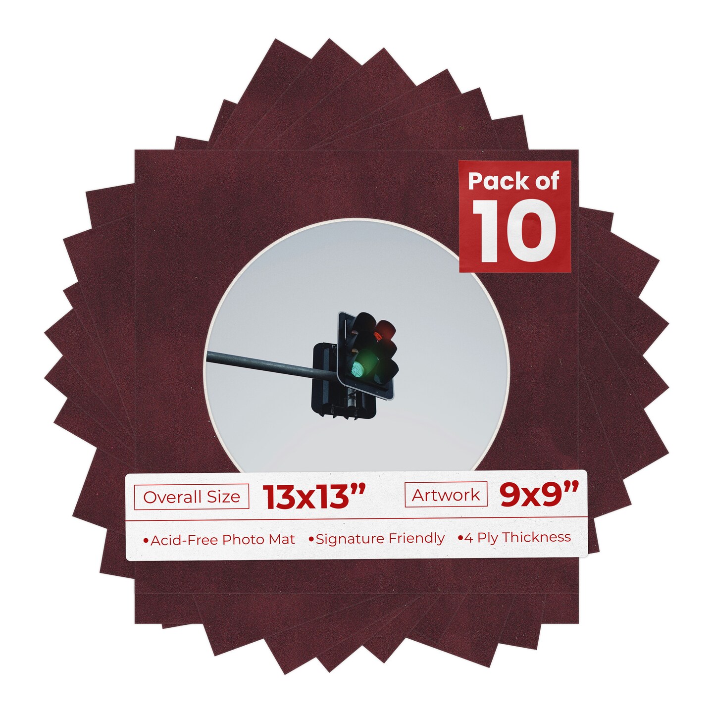 Dark Red Suede Mat Board for 13x13 Frames - Circle Opening for 9x9 Photos