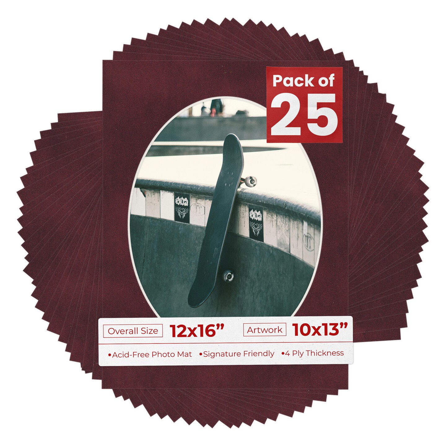 Dark Red Suede Mat Board for 12x16 Frames - Oval Opening for 10x13 Photos